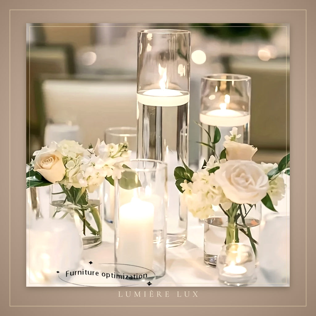 Glass cylinder candle holders with floating candles