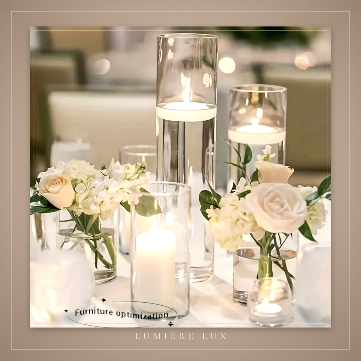 Glass cylinder candle holders with floating candles