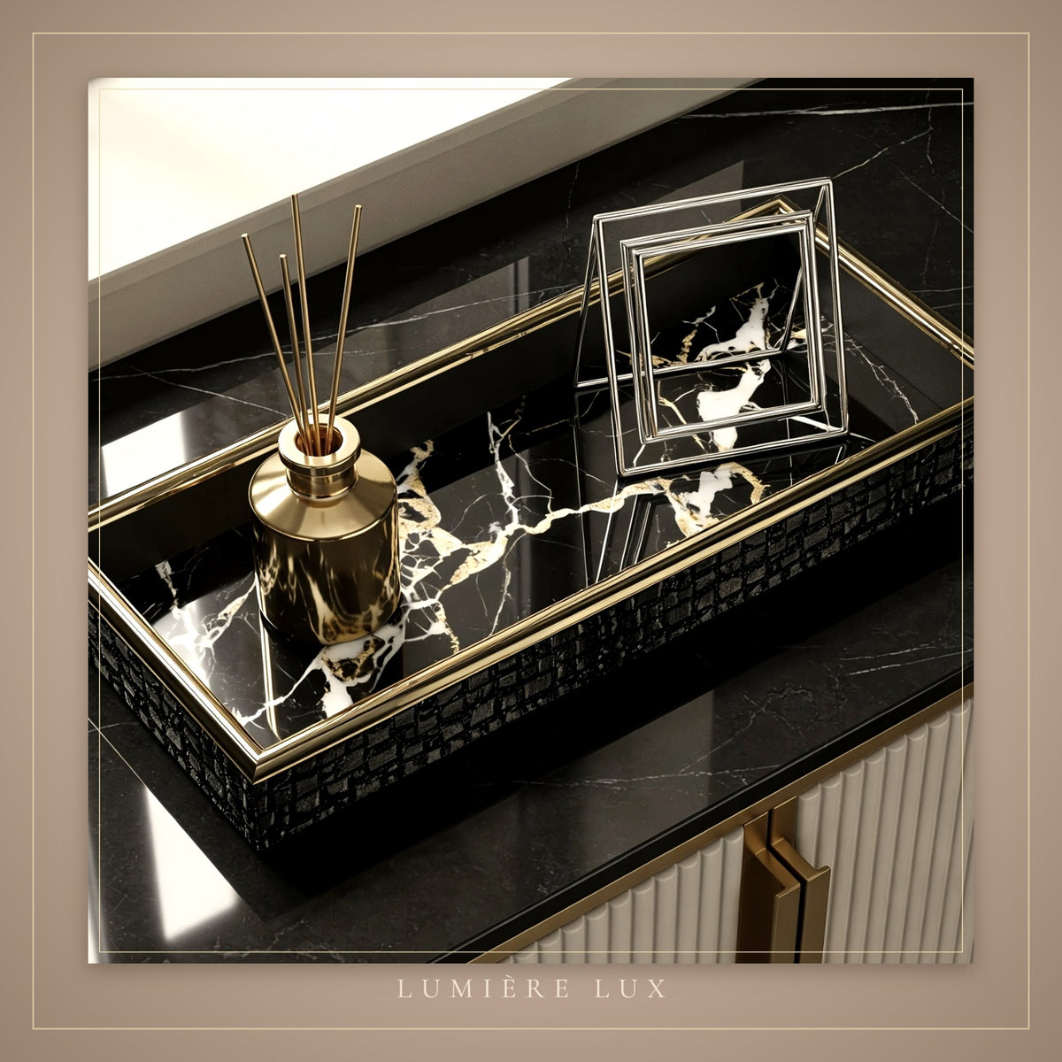 Noir & Gold Marble Tray by Lumière Lux