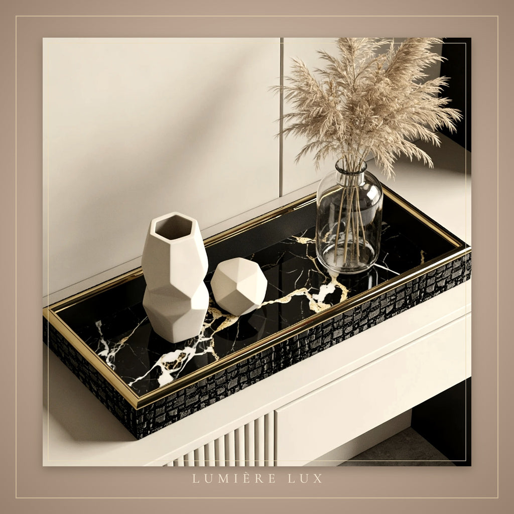 Noir & Gold Marble Tray – detail