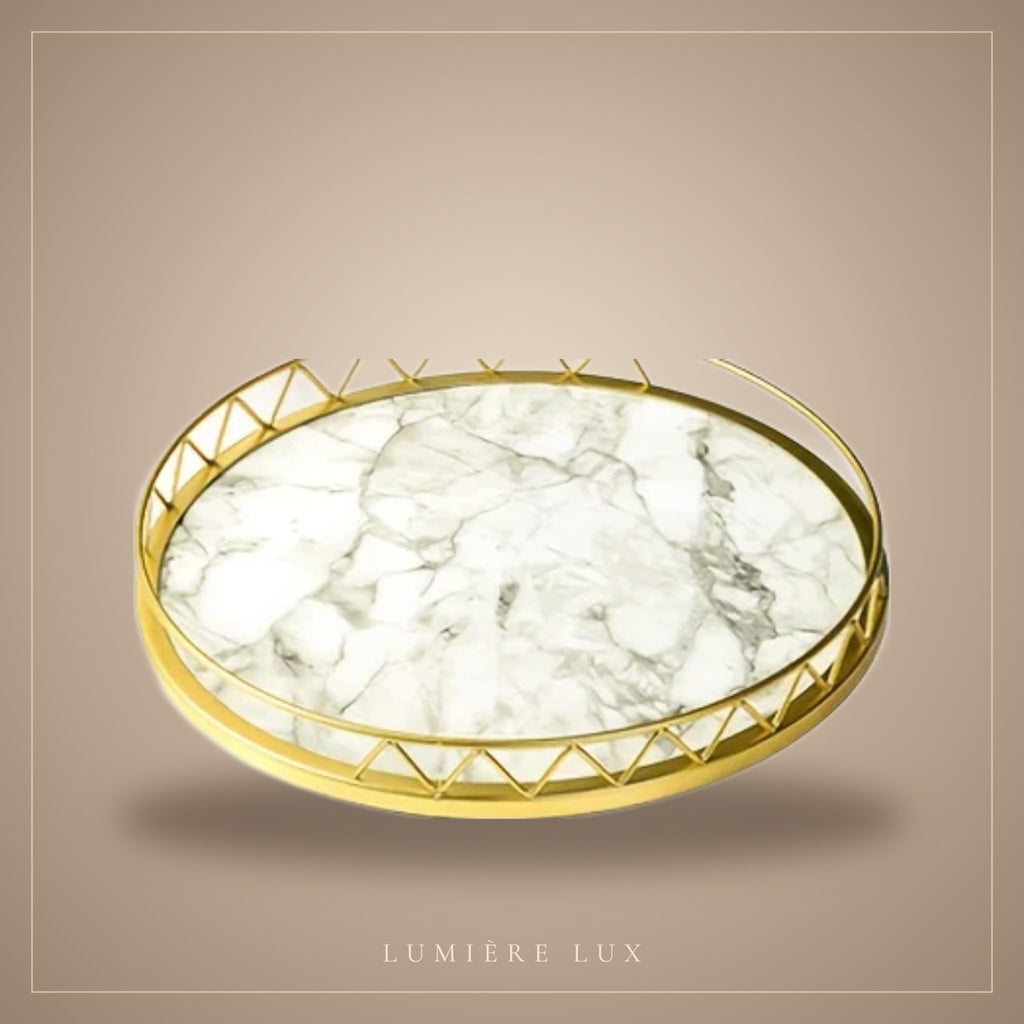 Round Marble & Gold Tray by Lumière Lux
