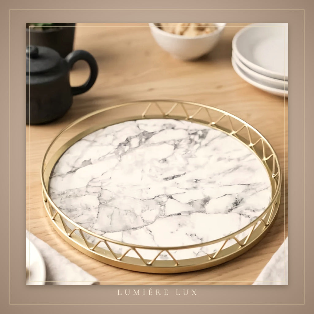 Round Marble & Gold Tray – styled